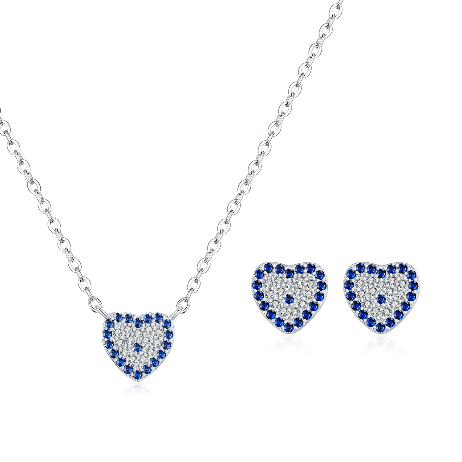 The S925 Sterling Silver Geometric Heart Necklace and Earring Set - Image 5
