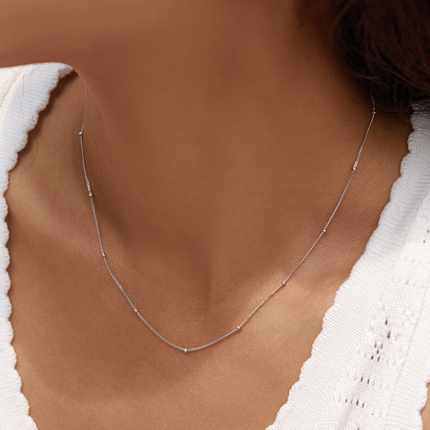 The S925 Sterling Silver Side Bead Chain Necklace - Image 2