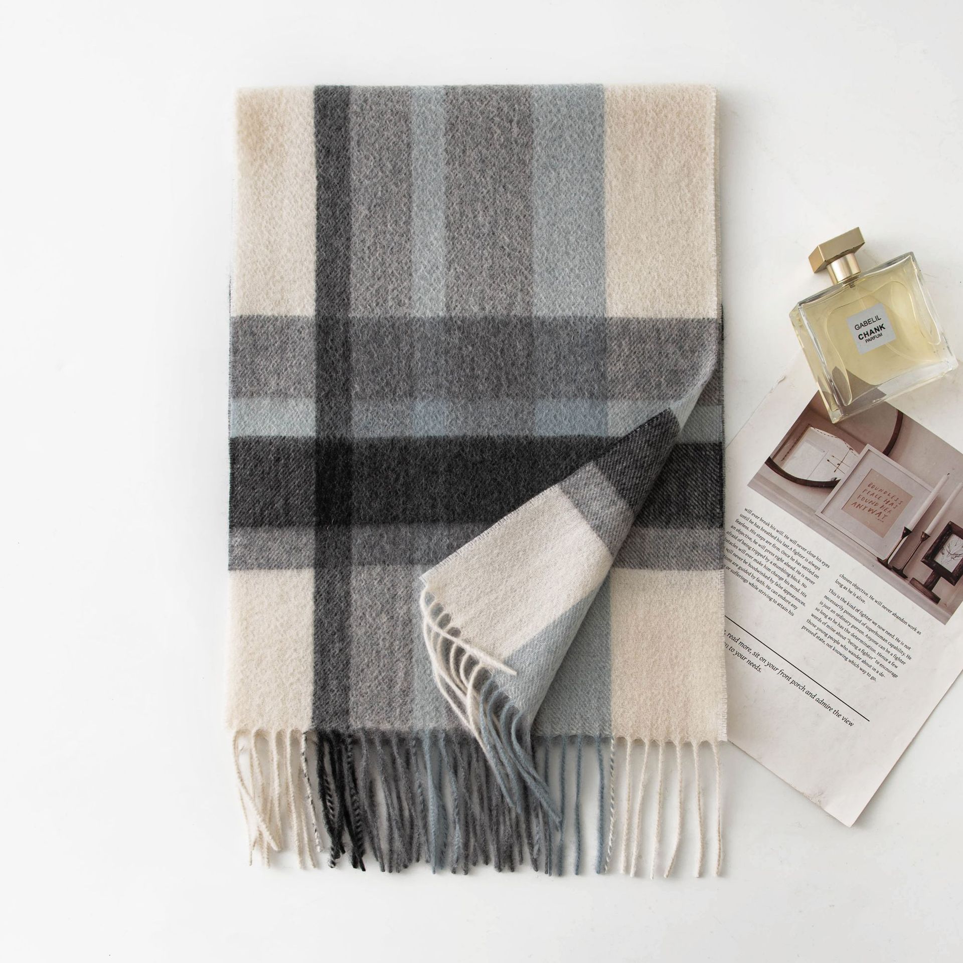 The Blue Plaid Cashmere Scarf Wrap - Image 4