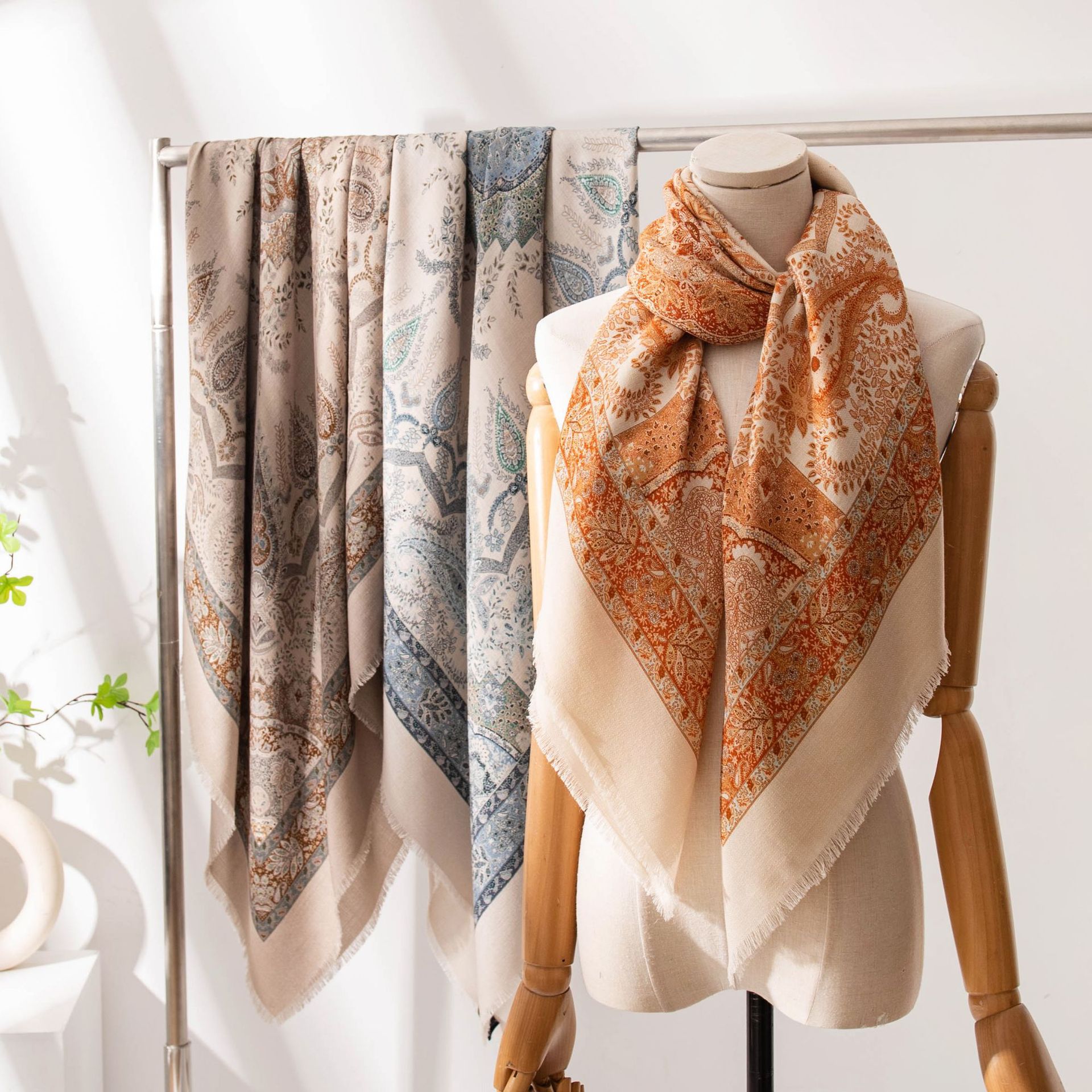 The Vintage Print Silk Wool Square Scarf - Image 3