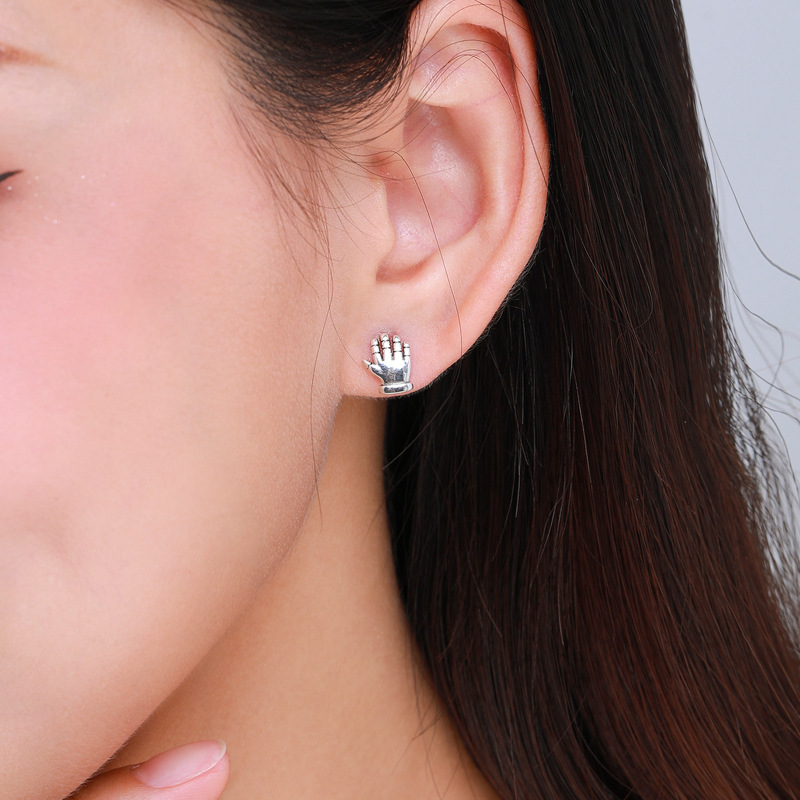 The S925 Sterling Silver Minimalist Palm Earrings - Image 2