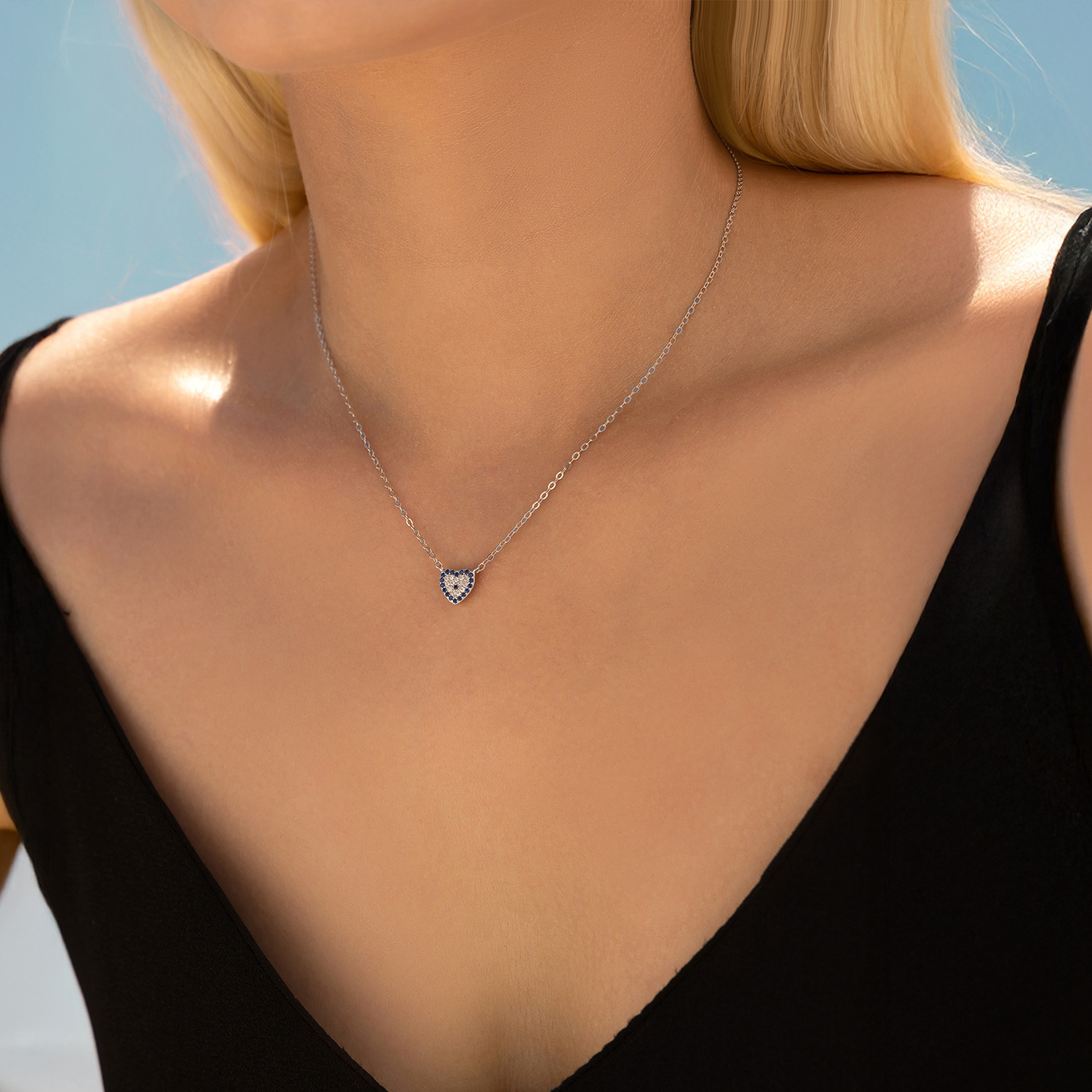 The S925 Sterling Silver Geometric Rhinestone Pendant Necklace - Image 2