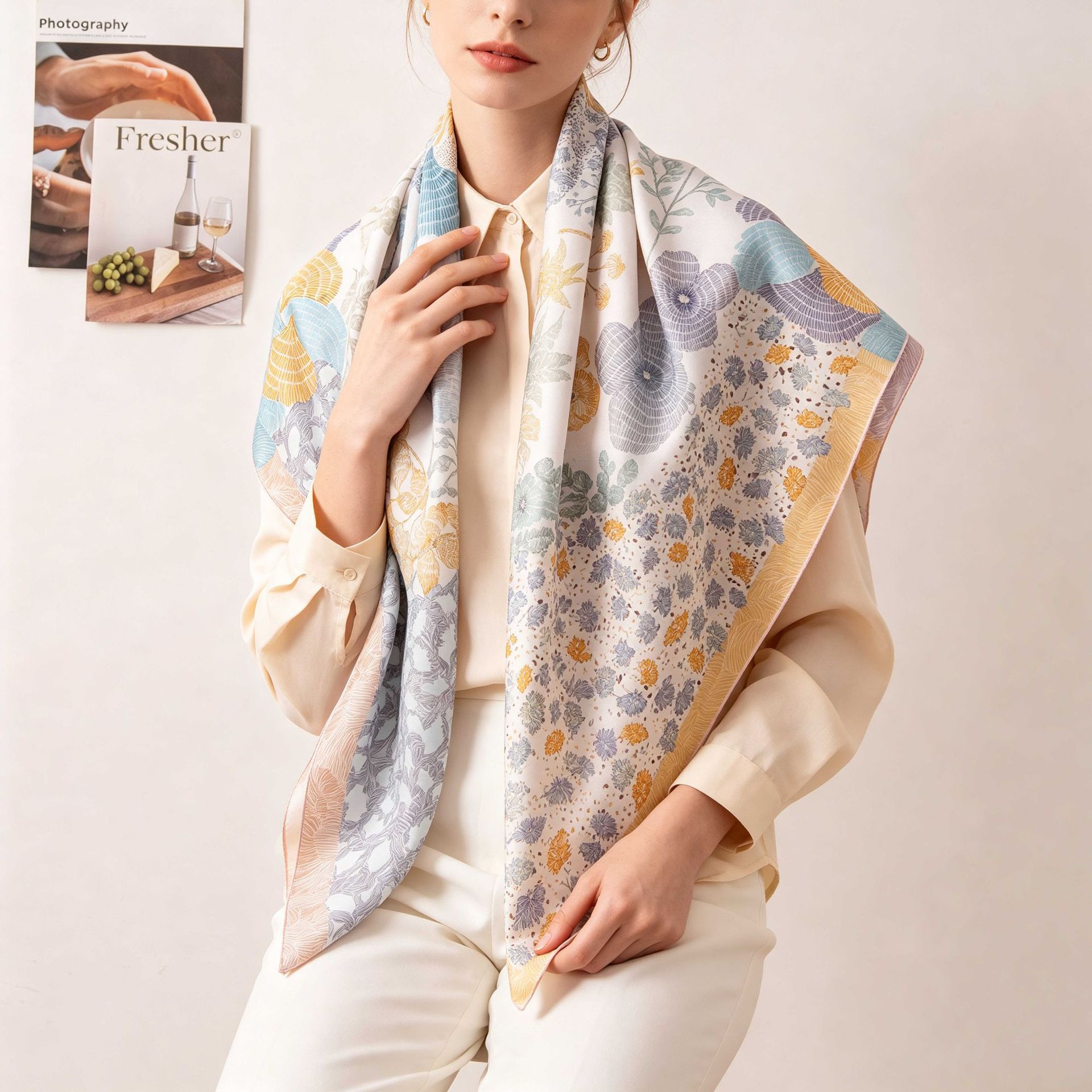 The 18 Momme Silk Twill Hand-Rolled Hem Square Scarf