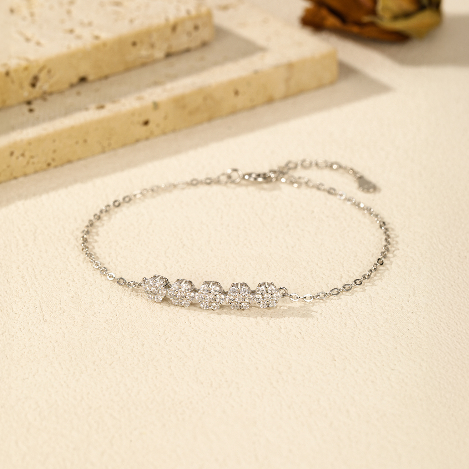 The S925 Sterling Silver Floral Diamond Bracelet - Image 4