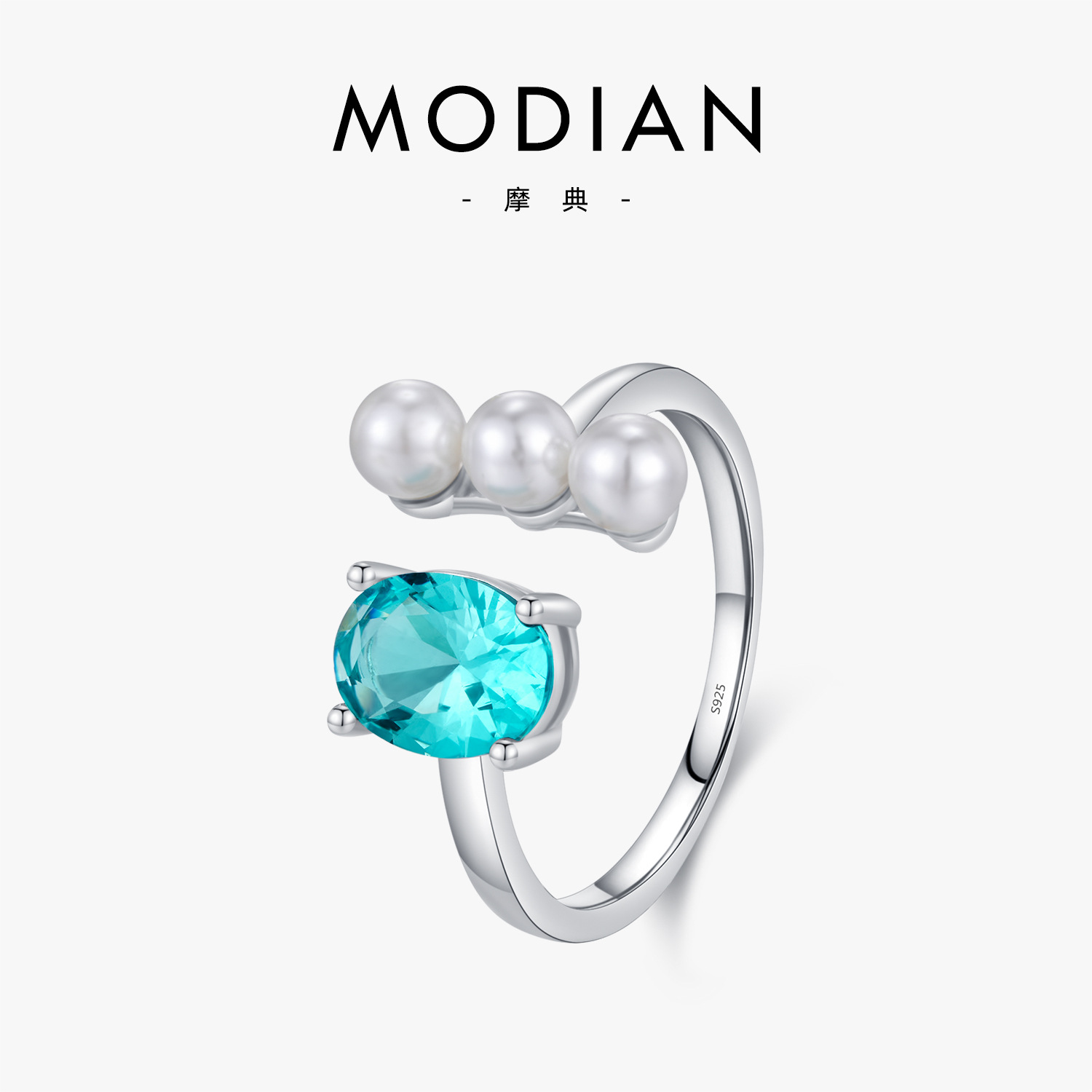 The S925 Sterling Silver Multicolor Crystal Pearl Adjustable Open Ring