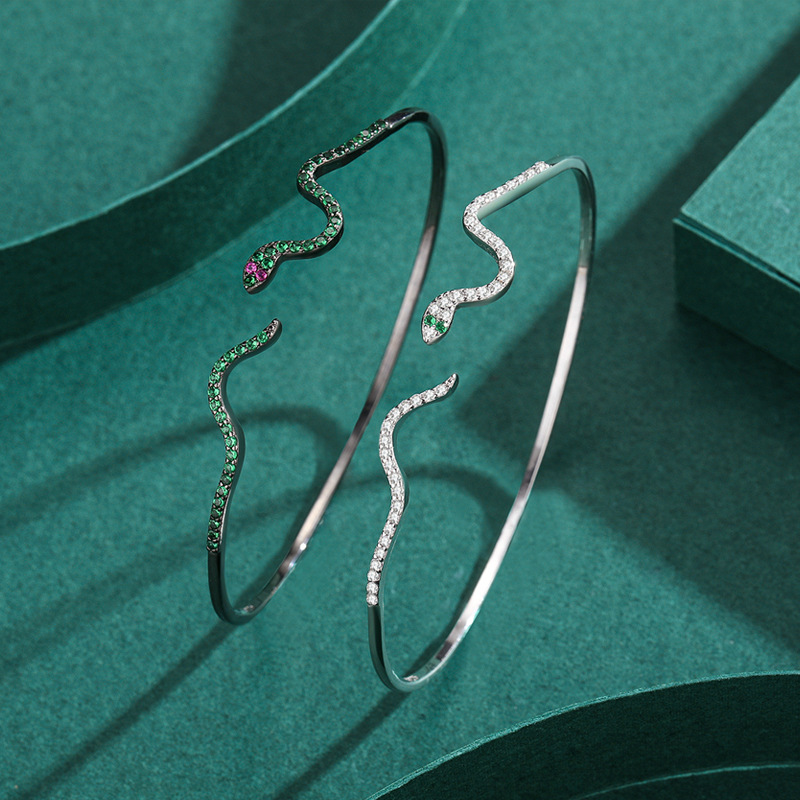 The S925 Sterling Silver Snake Open Bangle Bracelet - Image 3