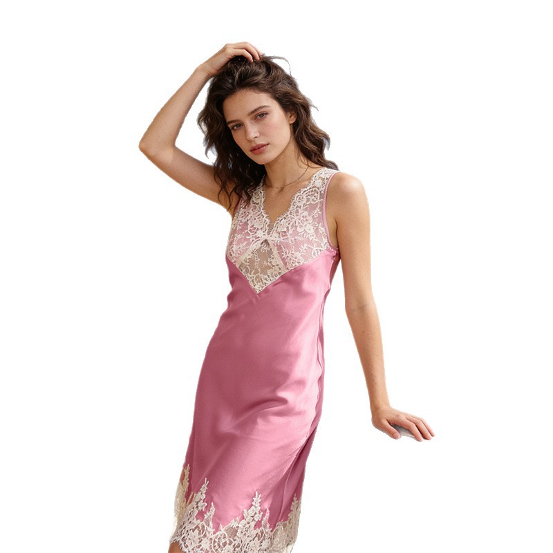 The 100% Mulberry Silk V-Neck Lace Sleep Dress - Image 5