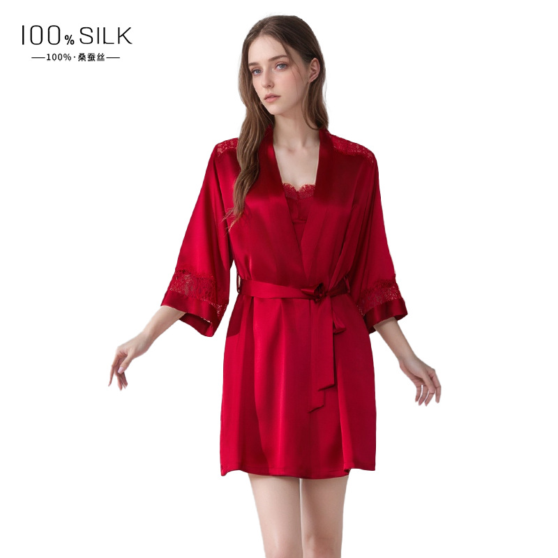 The 100% Mulberry Silk Sleep Dress and Robe Set with Padded Bra - Image 5