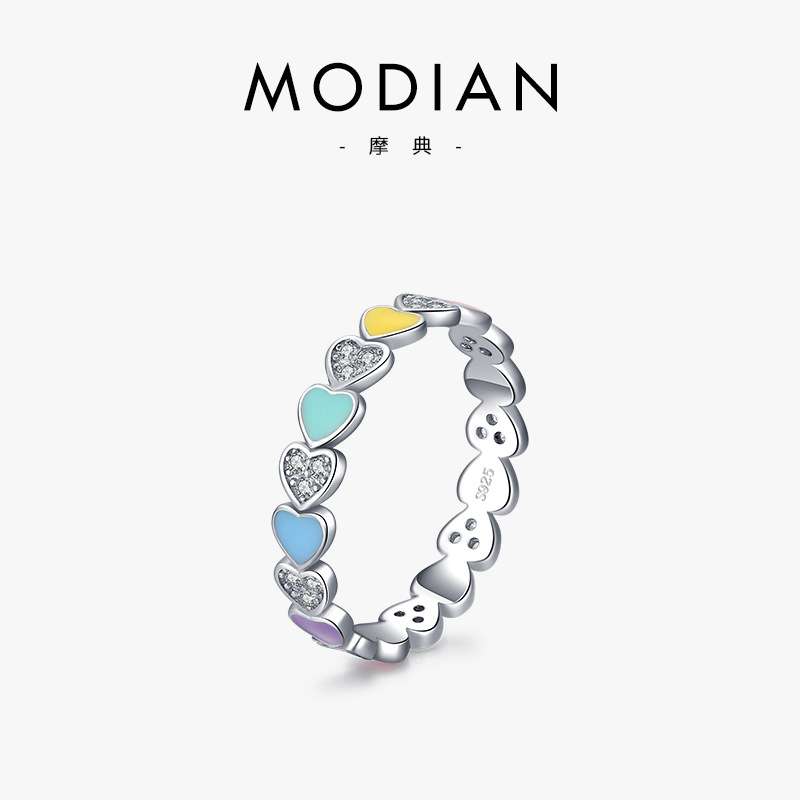 The Colorful Heart Enamel Ring in S925 Sterling Silver