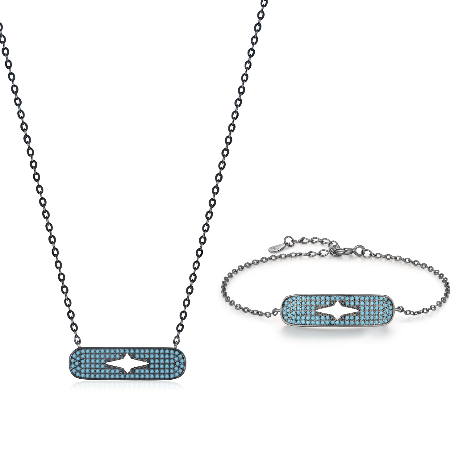 The S925 Sterling Silver Turquoise Star Necklace and Bracelet Set - Image 5