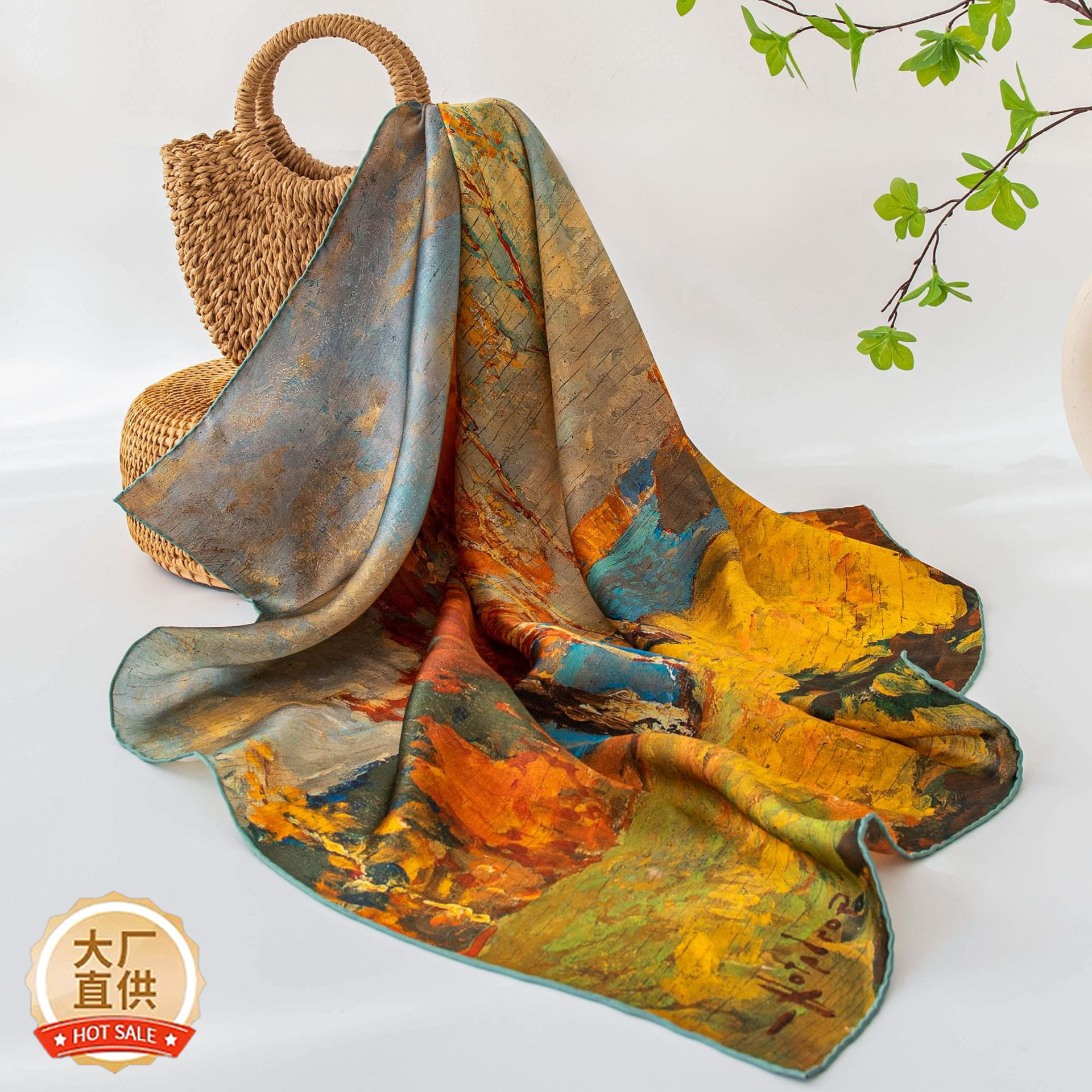 The Mulberry Silk Gold Square Neck Scarf