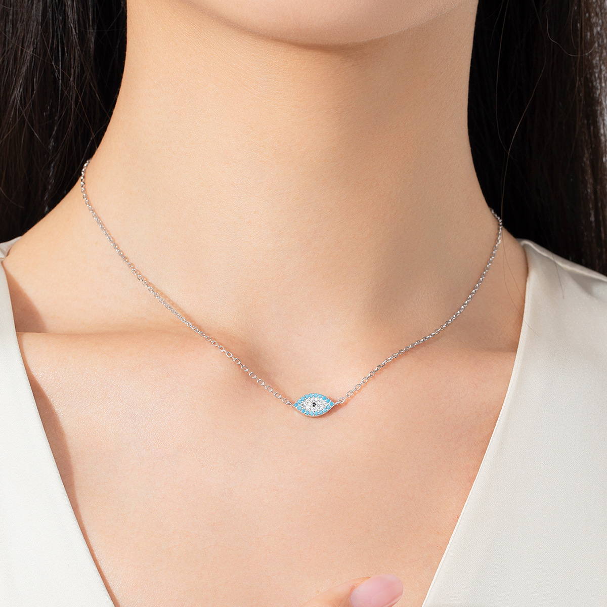 The S925 Sterling Silver Evil Eye Turquoise Crystal Necklace - Image 2