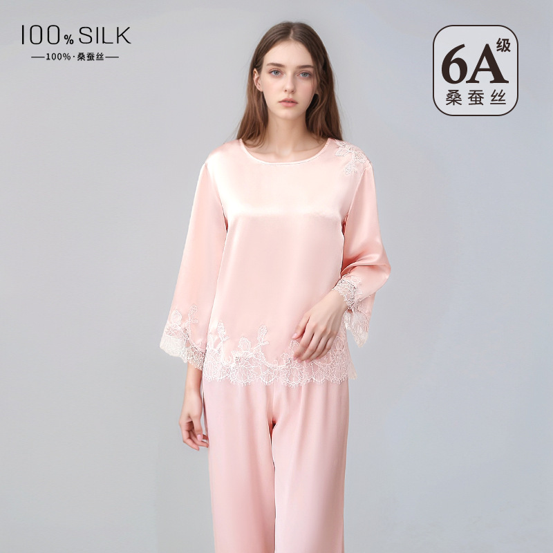 The 19 Momme 100% Mulberry Silk Crew Neck Pajama Set