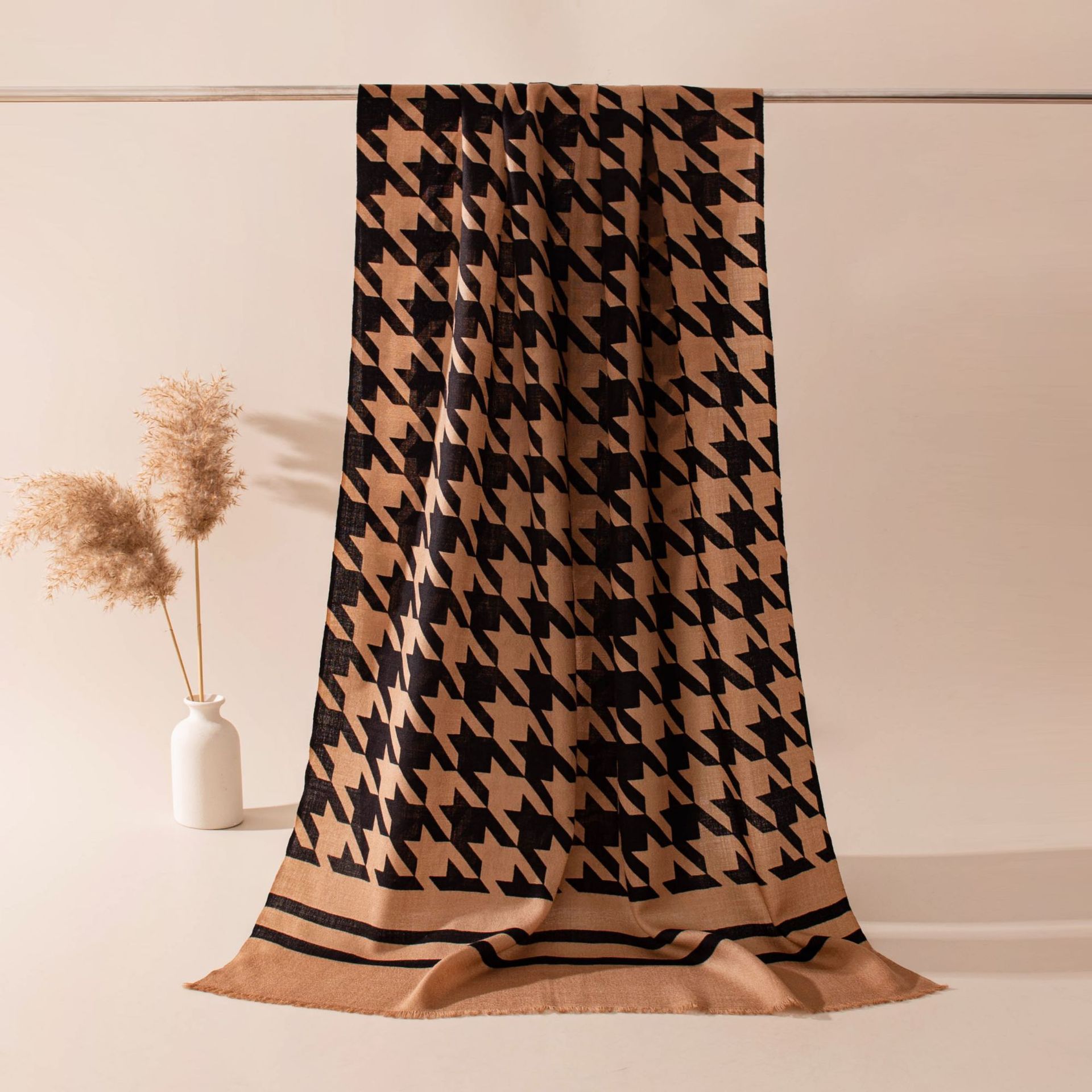 The Houndstooth Print Lightweight Wool Scarf