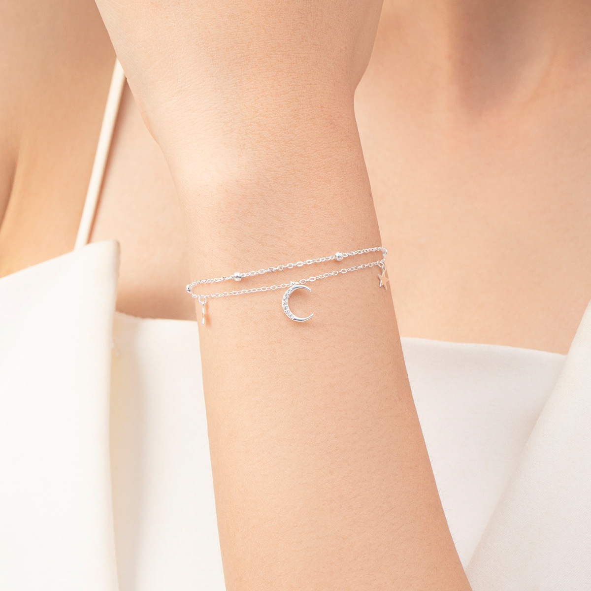 The S925 Sterling Silver Star Moon Layered Bracelet - Image 2