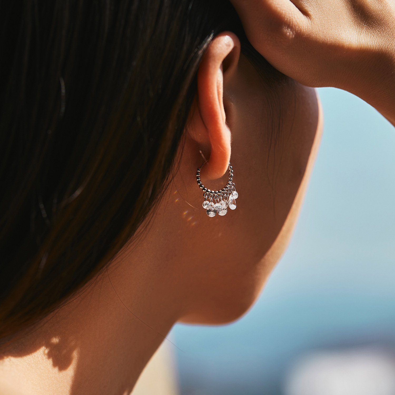 The S925 Sterling Silver Tassel Rhinestone Ear Cuff - Image 2