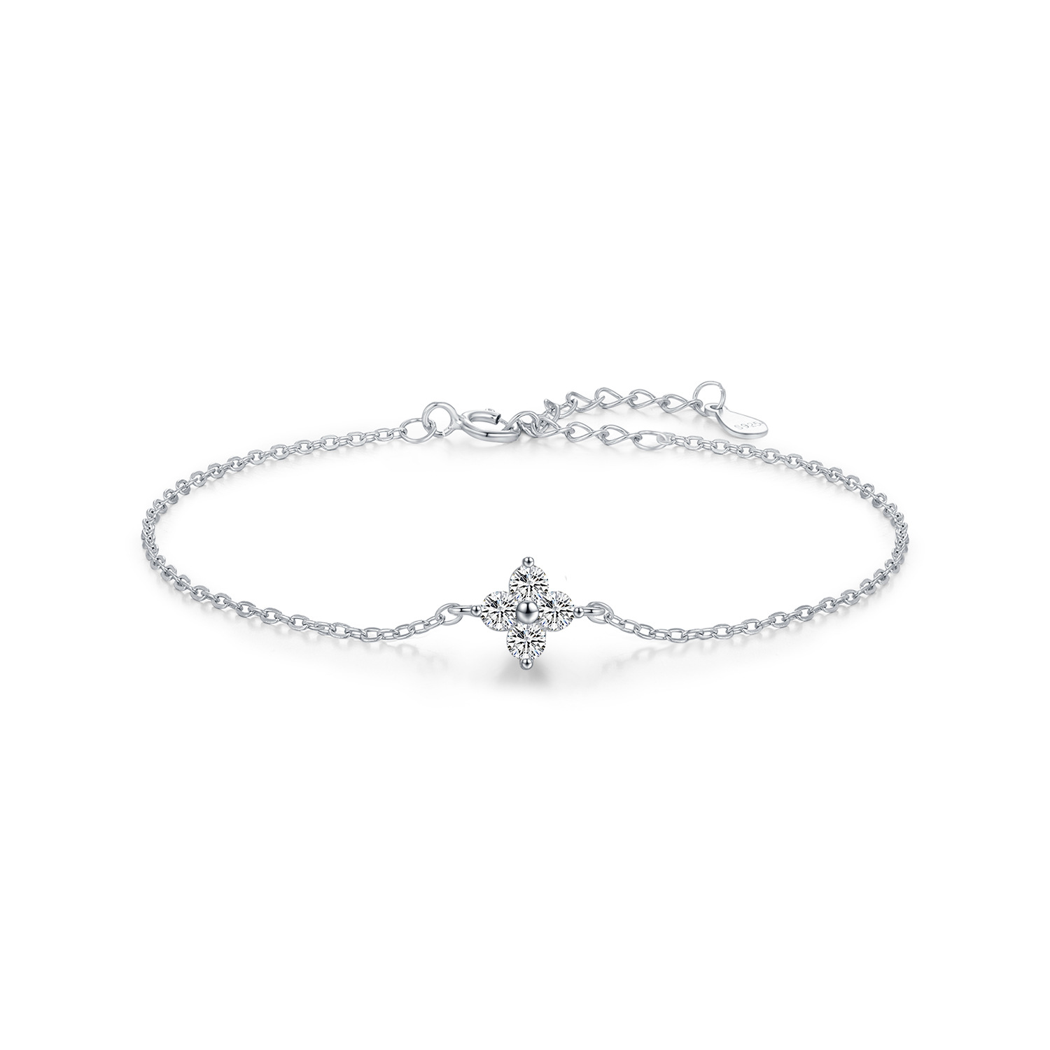 The S925 Sterling Silver Clover Rhinestone Bracelet - Image 5