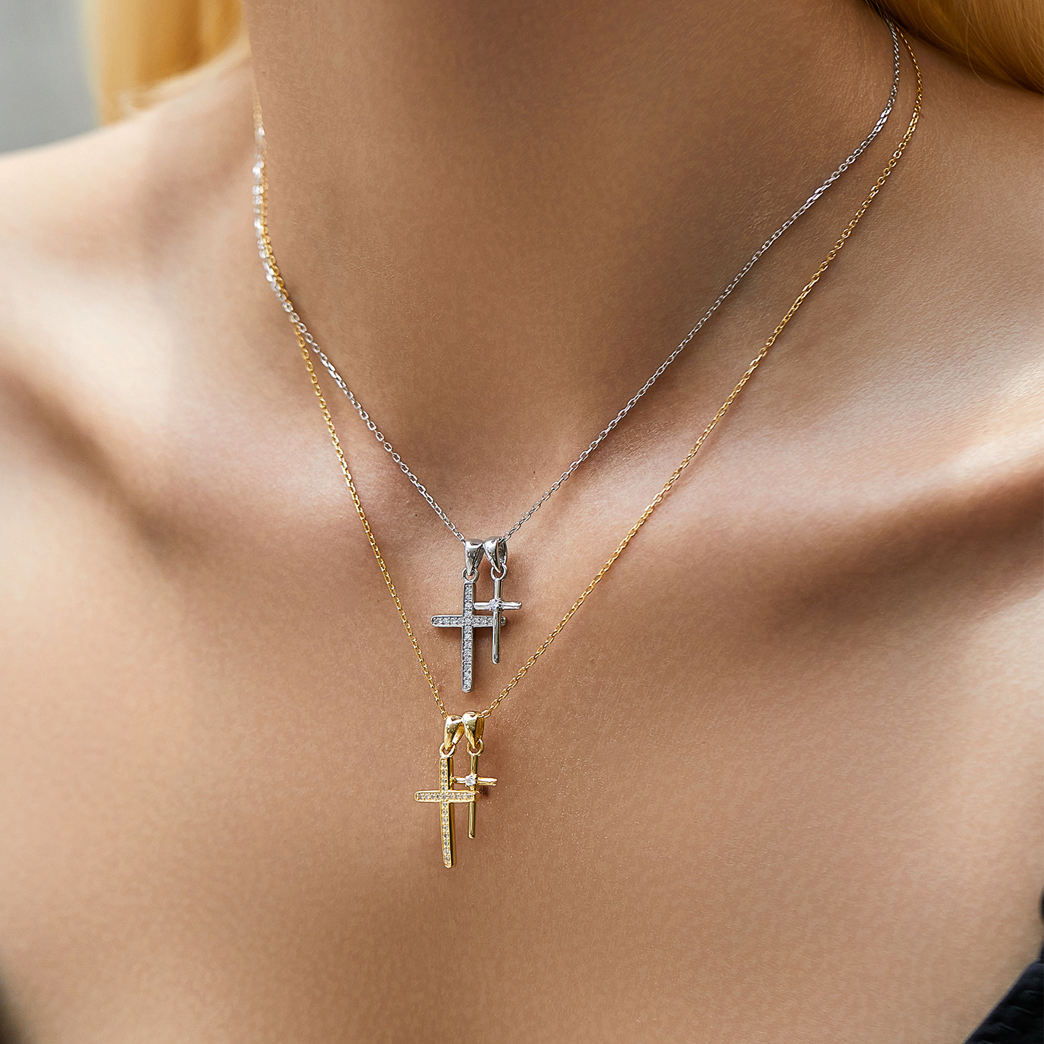 The S925 Silver Double Cross Diamond Collarbone Chain - Image 2