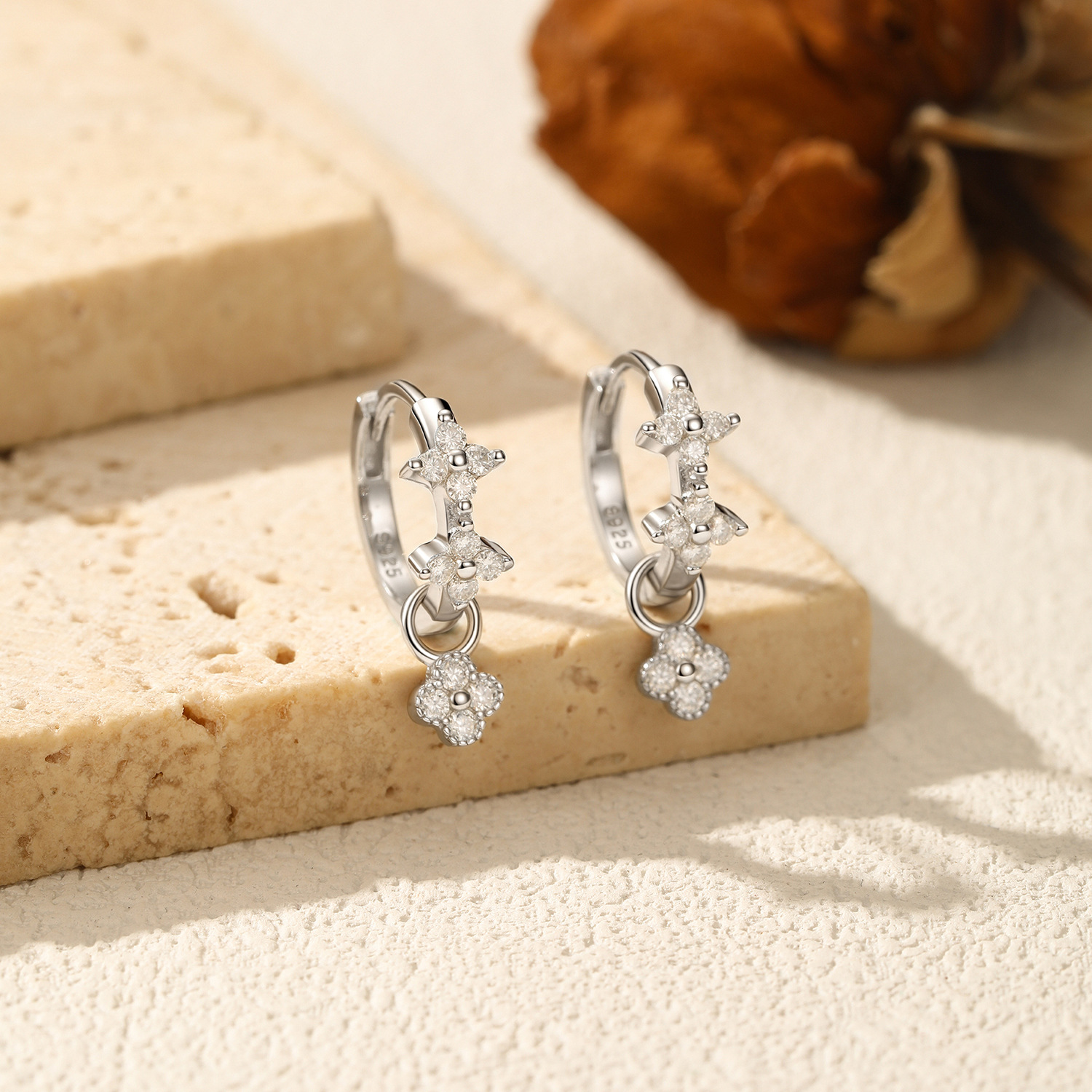 The D Color Moissanite S925 Sterling Silver Clover Earrings - Image 4