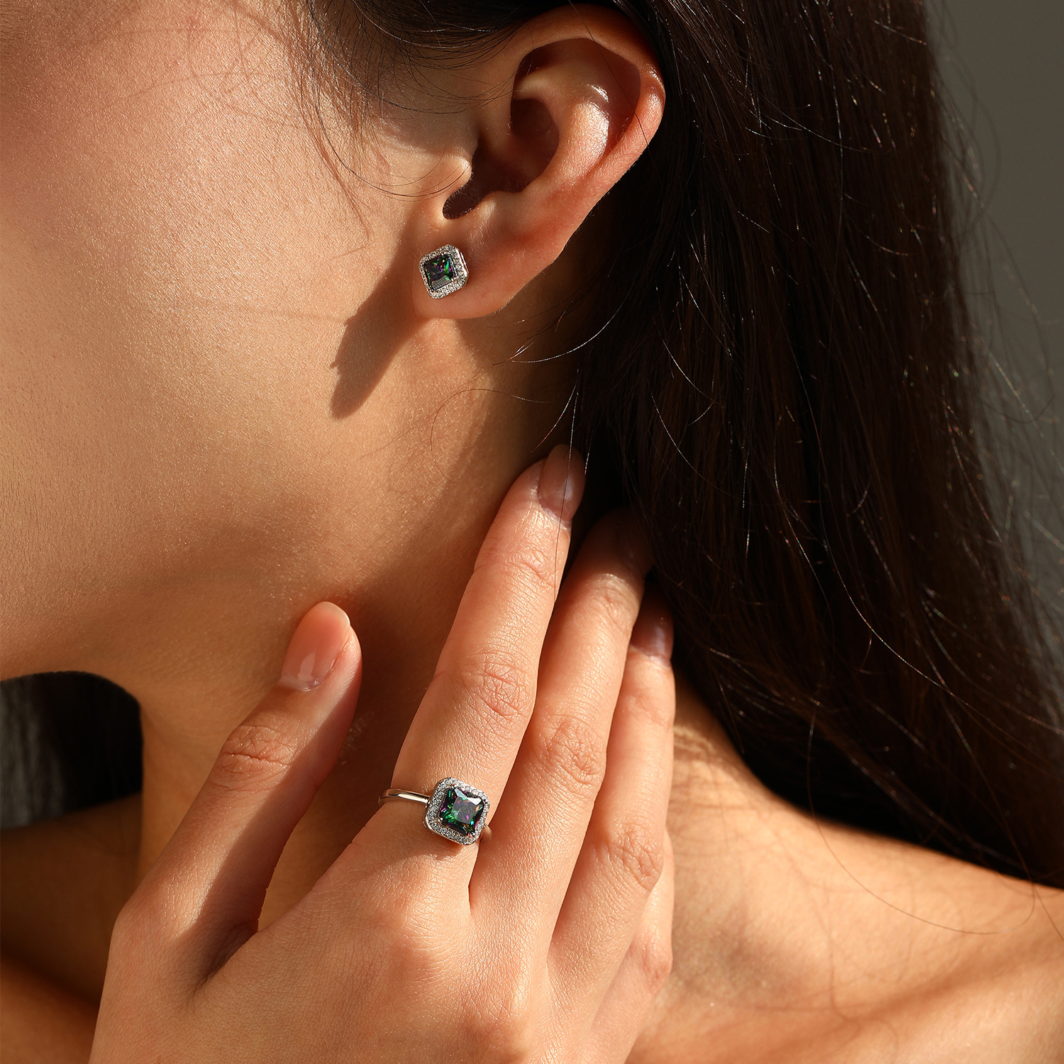 The Sterling Silver Colorful Diamond Ring and Necklace Set - Image 2