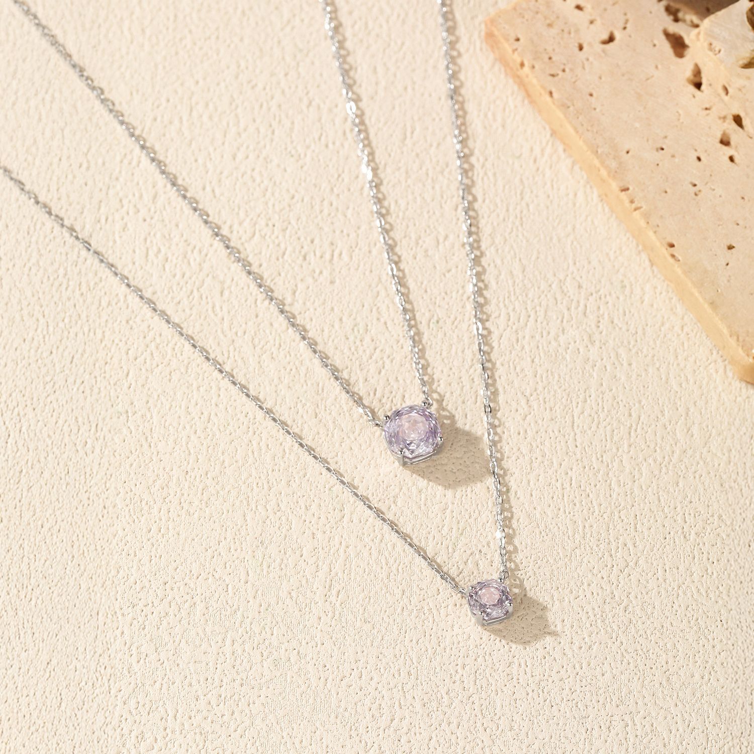 The S925 Sterling Silver Lavender Rose Cut Diamond Collarbone Chain - Image 3