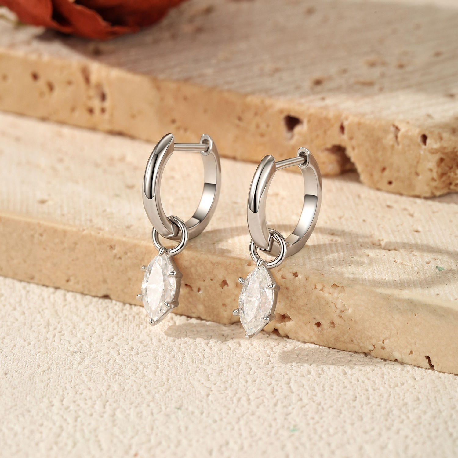 The 50-Point Moissanite S925 Silver Marquise Hoop Earrings - Image 4