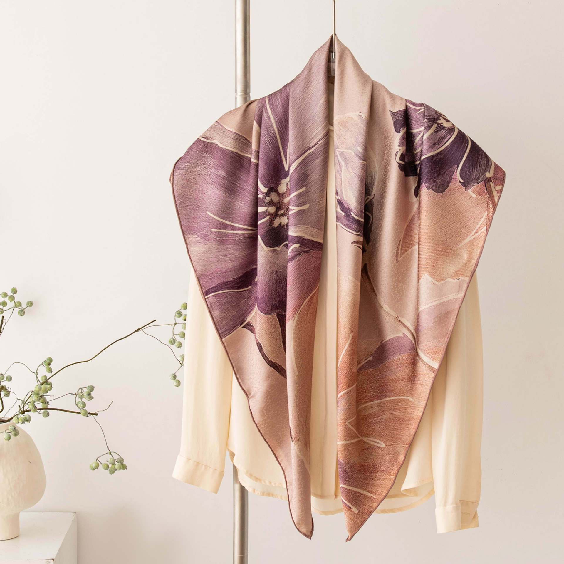 The Snowflake Satin Double-Sided Silk Scarf Shawl