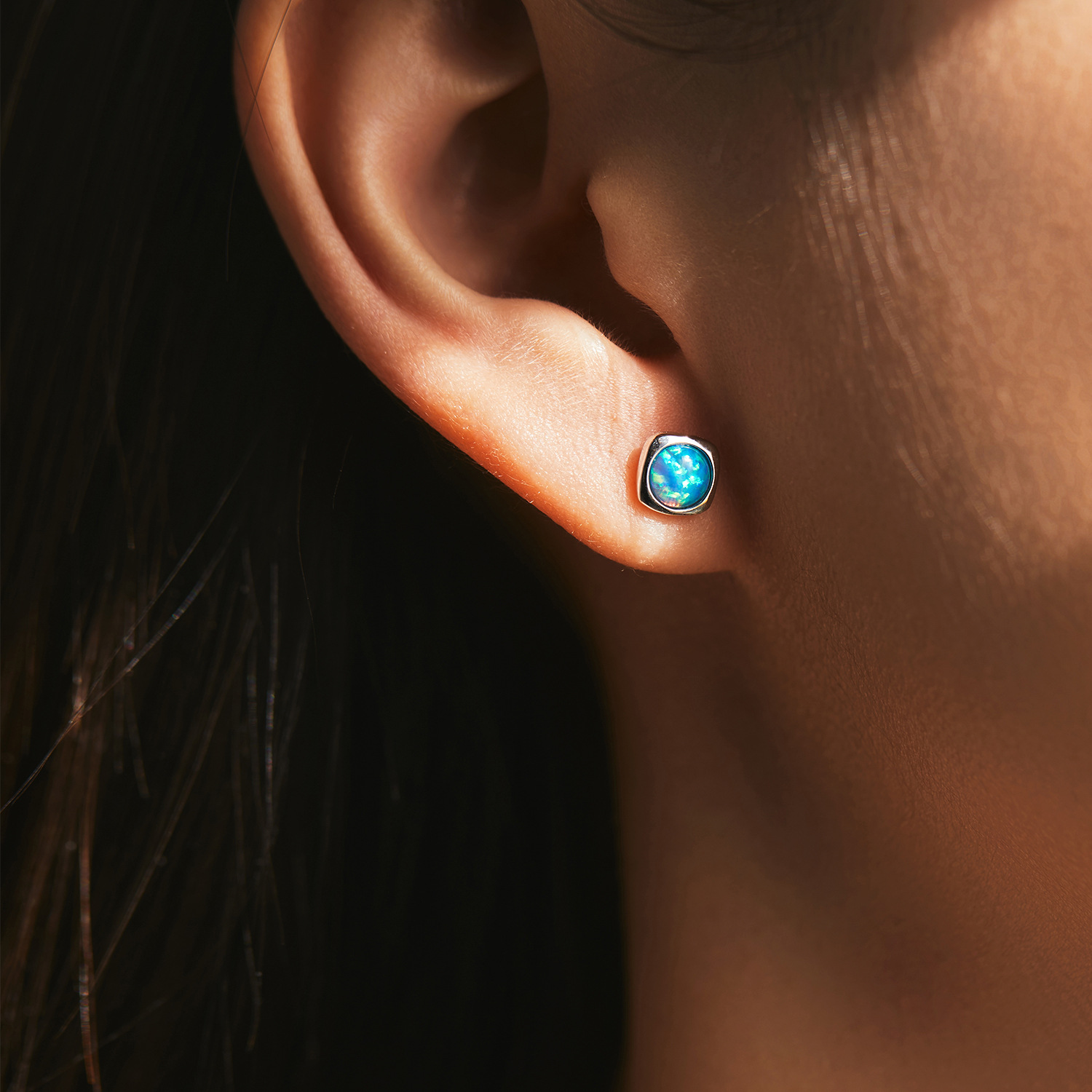 The S925 Silver Ice Cube Stud Earrings with Opal - Image 2