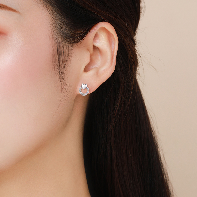 The Hollow Circle Heart Stud Earrings in S925 Sterling Silver - Image 2