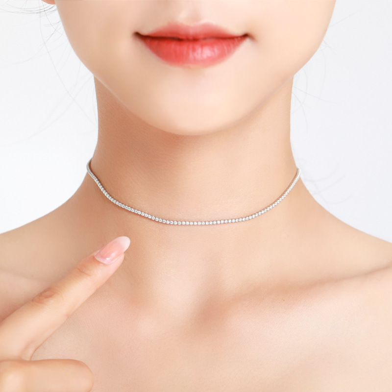 The S925 Sterling Silver Rhinestone Choker Necklace - Image 2