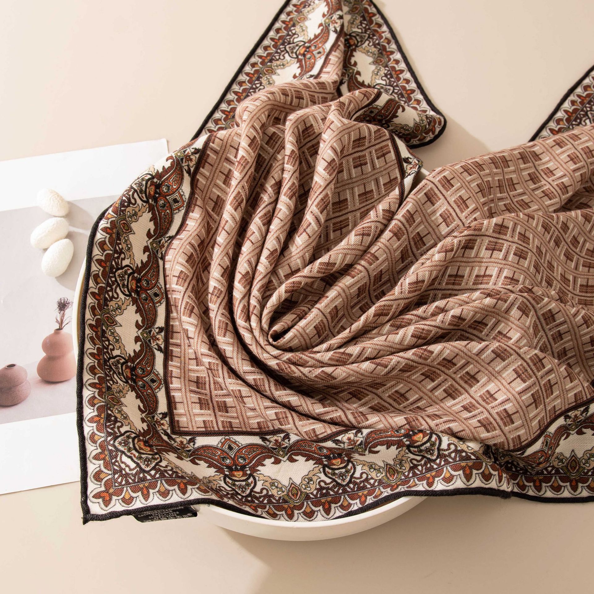 The Double-Sided Silk Wool Plaid Long Shawl - Image 3