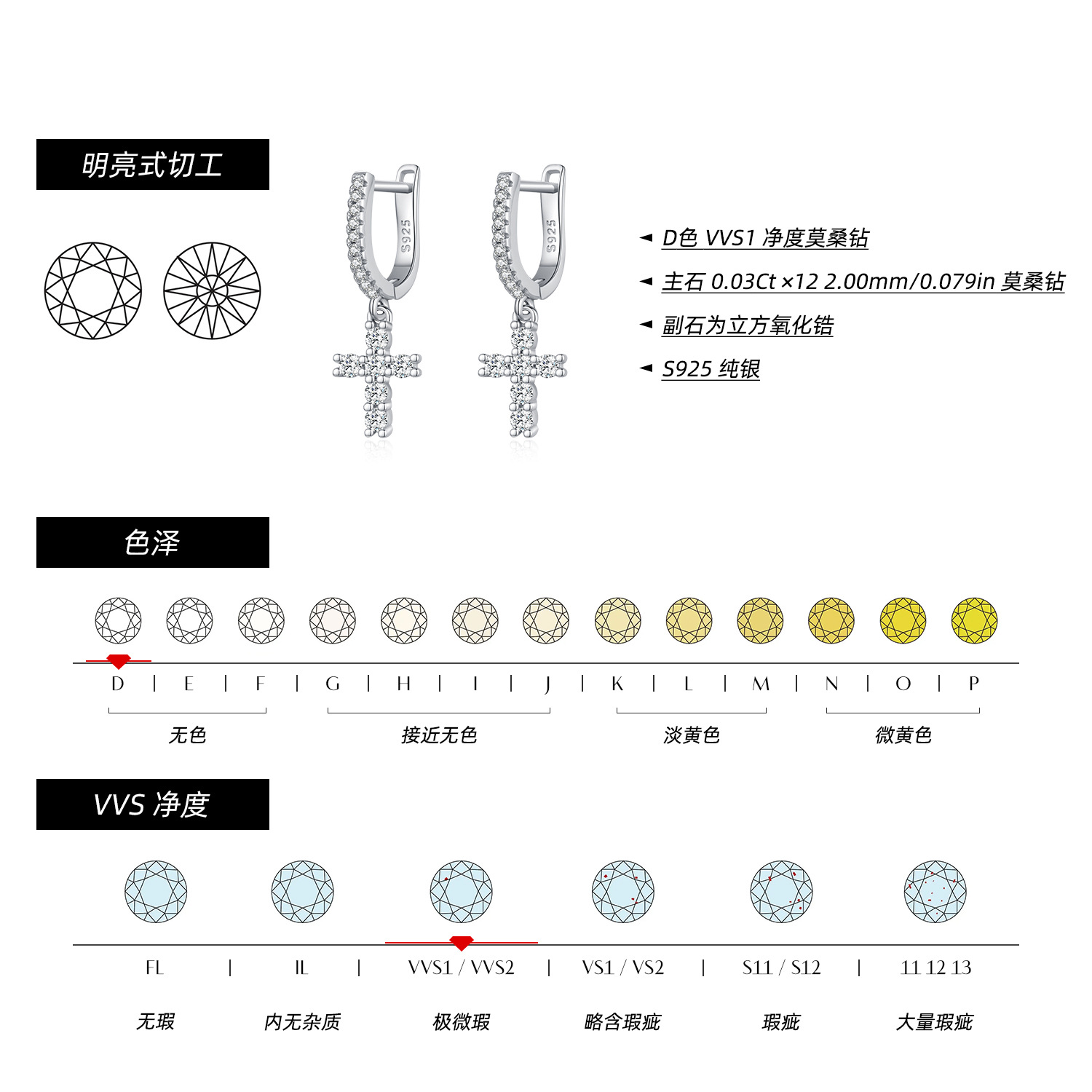 The D Color Moissanite S925 Silver Cross Earrings - Image 3