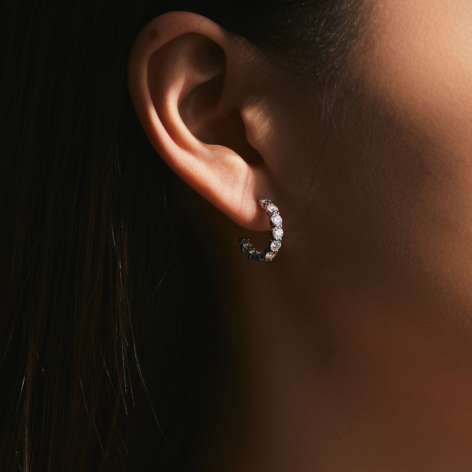 The D Color Moissanite S925 Silver C-Shape Earrings - Image 2