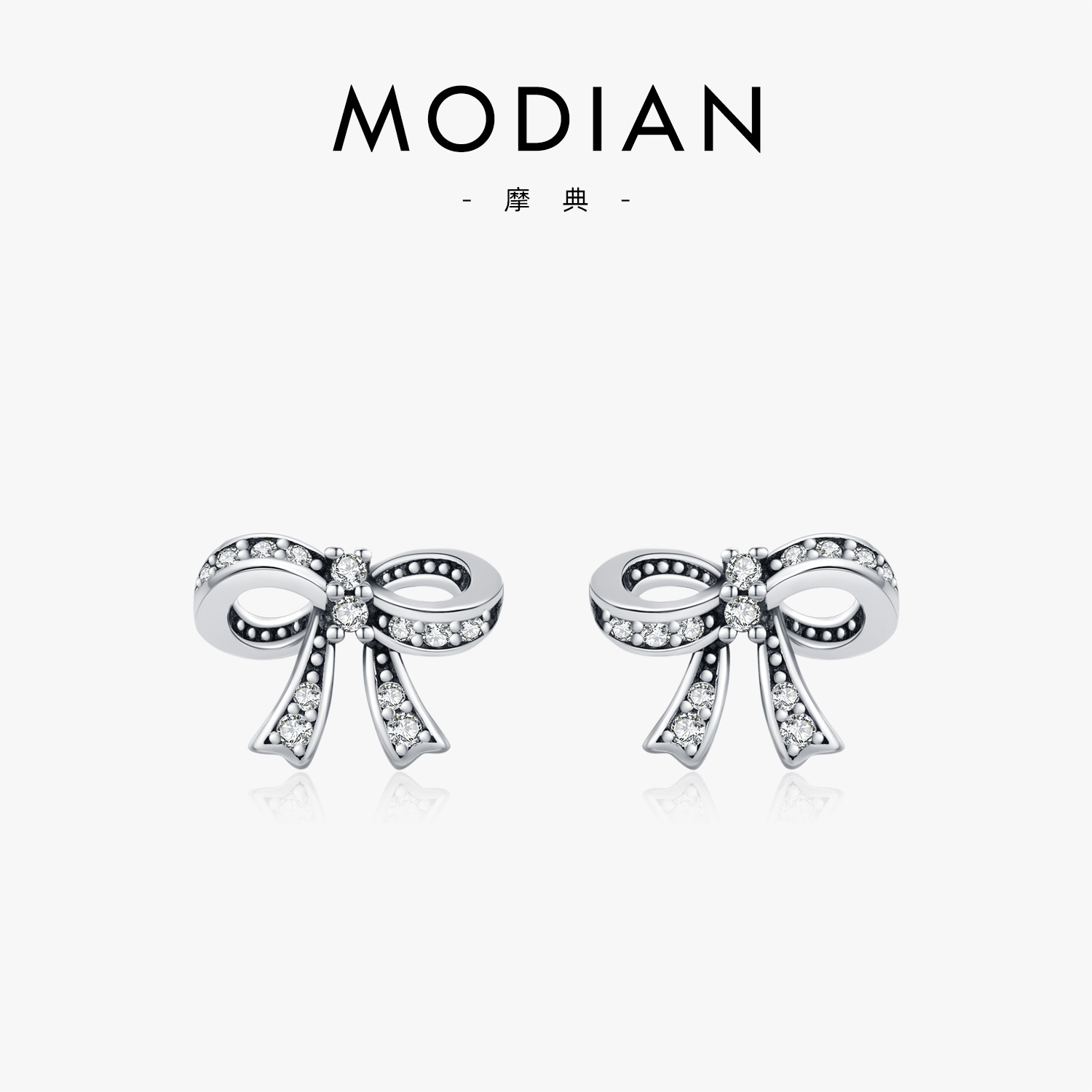 The S925 Sterling Silver Bow Earrings with Full Diamond
