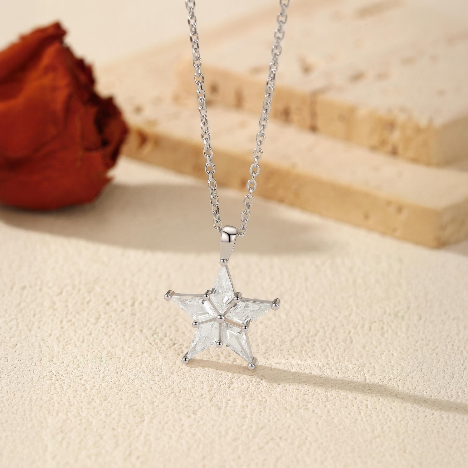 The S925 Sterling Silver Star Cubic Zirconia Pendant Necklace - Image 4