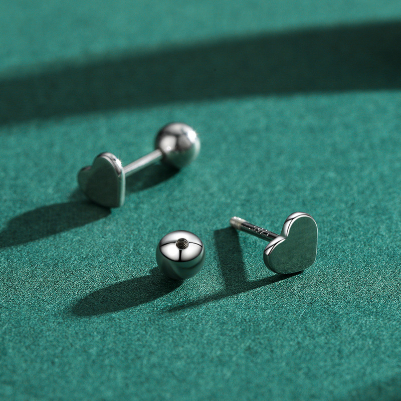 The S925 Sterling Silver Heart Beaded Stud Earrings - Image 4