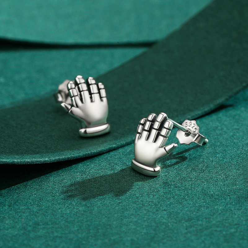 The S925 Sterling Silver Minimalist Palm Earrings - Image 4