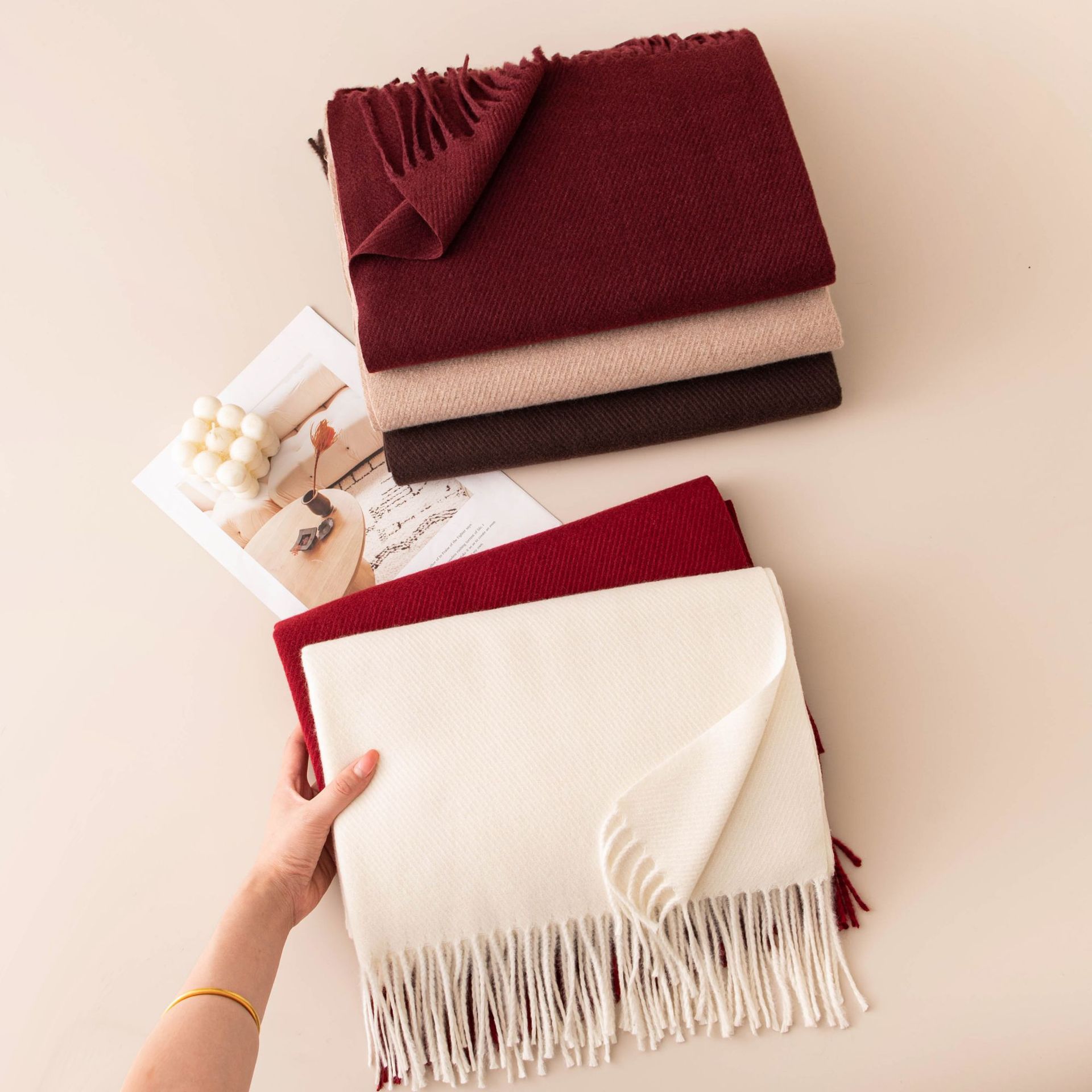 The Solid Color Fringe Wool Scarf - Image 4