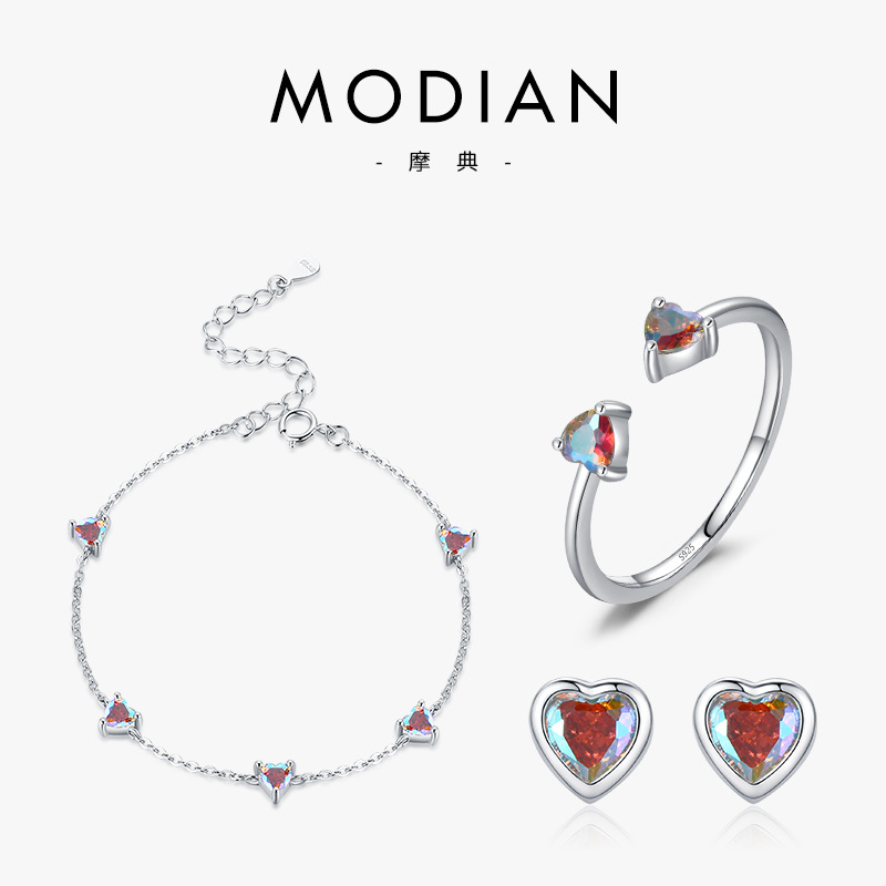 The S925 Sterling Silver Heart Zirconia Open Ring and Bracelet