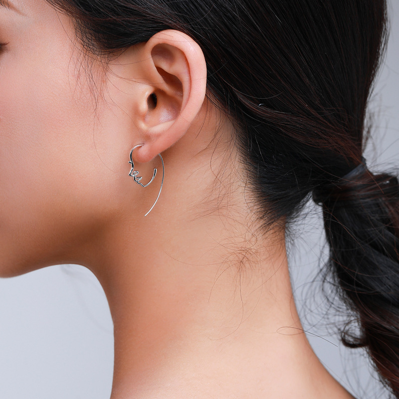 The S925 Sterling Silver Abstract Line Face Earrings - Image 2