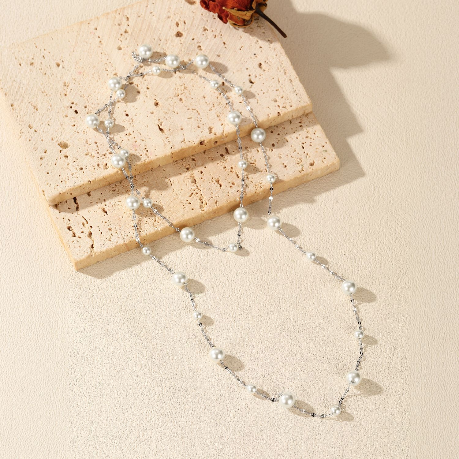 The S925 Sterling Silver Crystal Pearl Sweater Chain Necklace - Image 4
