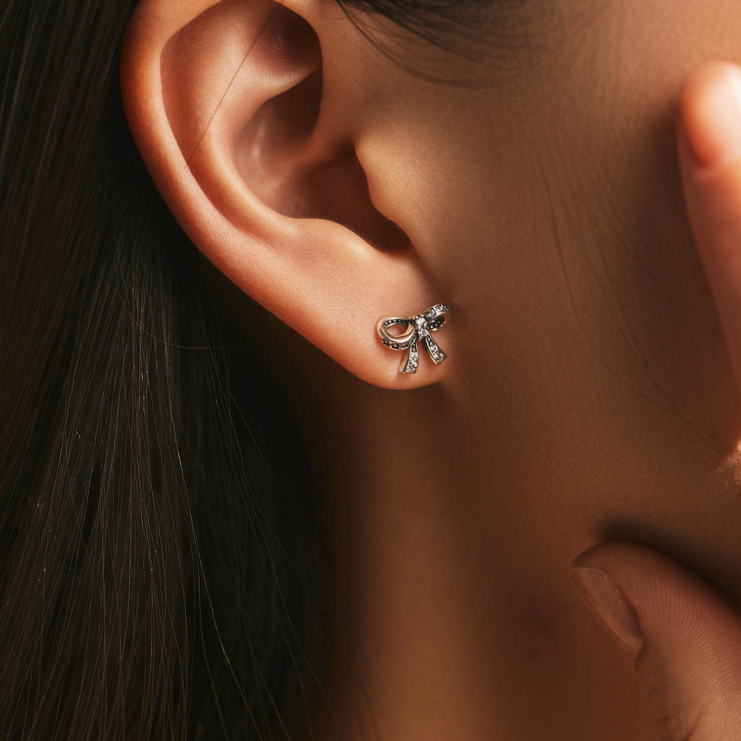 The S925 Sterling Silver Bow Earrings with Full Diamond - Image 2
