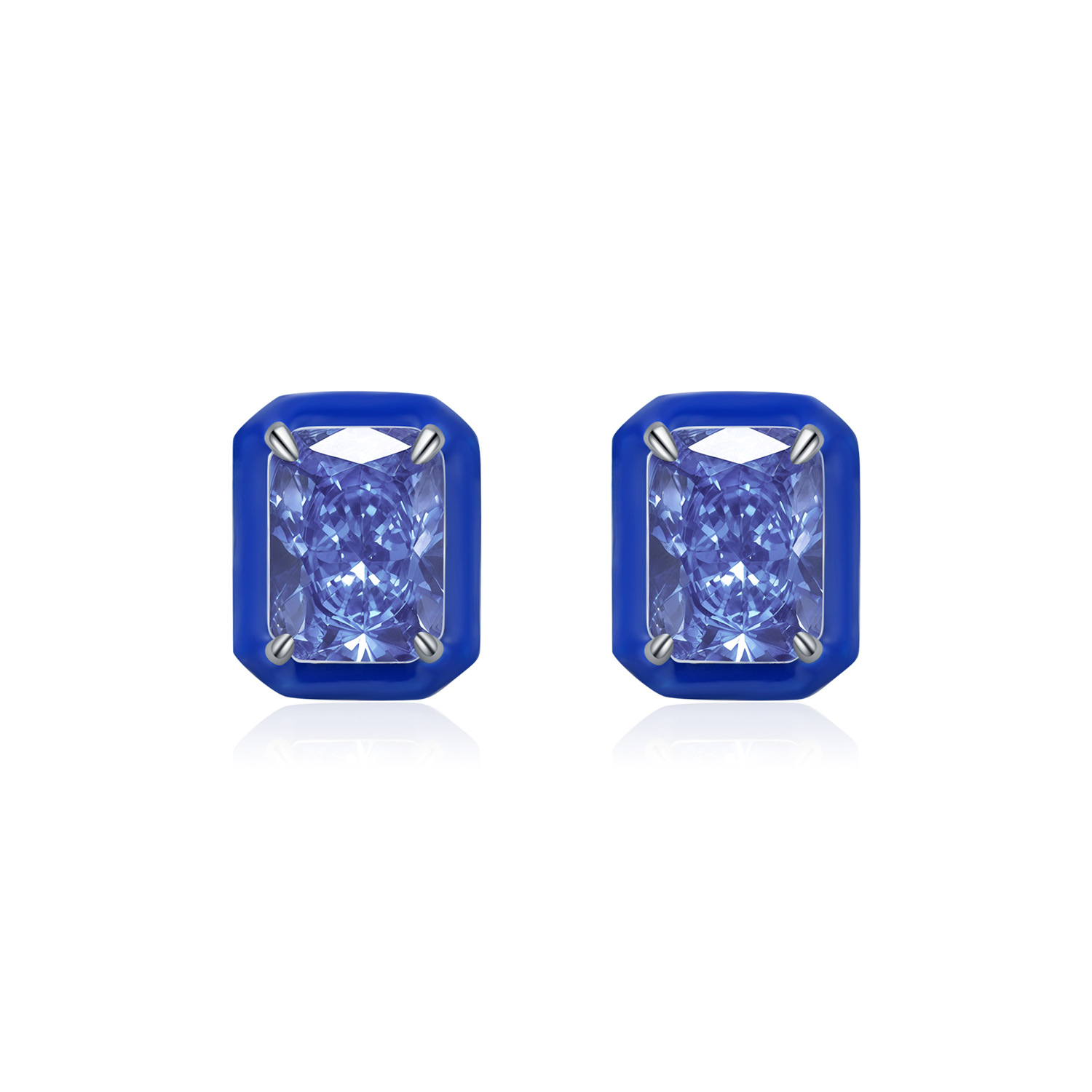 The S925 Silver French Geometric Ice Blue Rhinestone Enamel Earrings - Image 5
