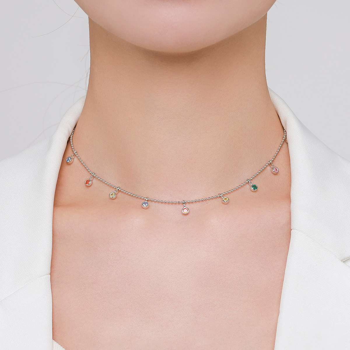 The 925 Sterling Silver Colorful Zirconia Collarbone Chain - Image 2