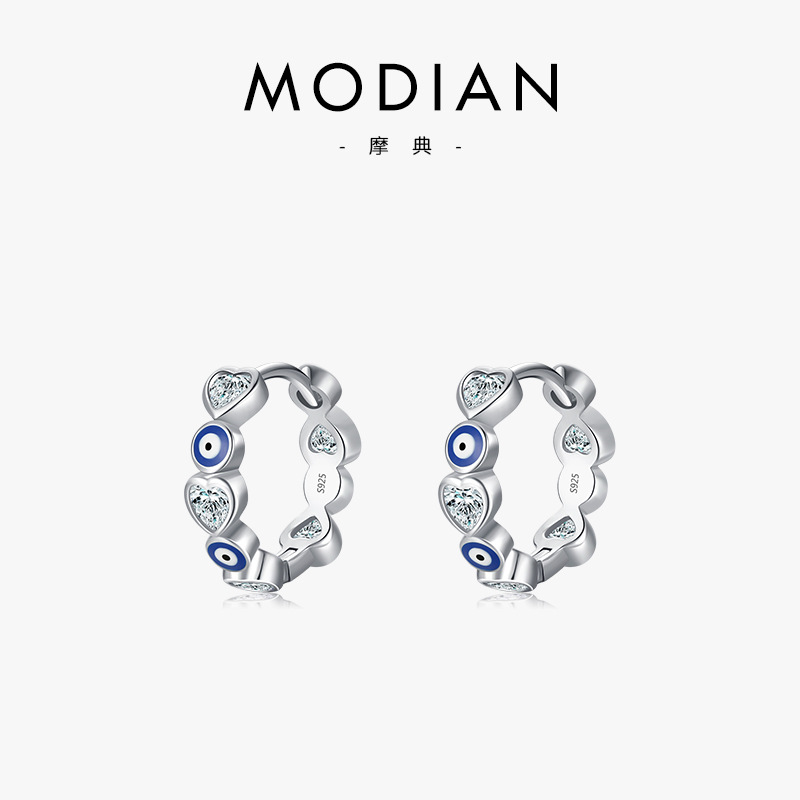 The S925 Sterling Silver Epoxy Blue Eye Heart Zircon Earrings