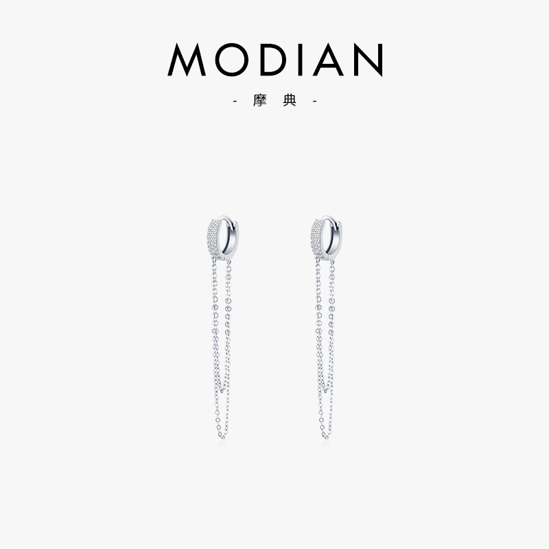 The S925 Sterling Silver Long Tassel Rhinestone Ear Cuff