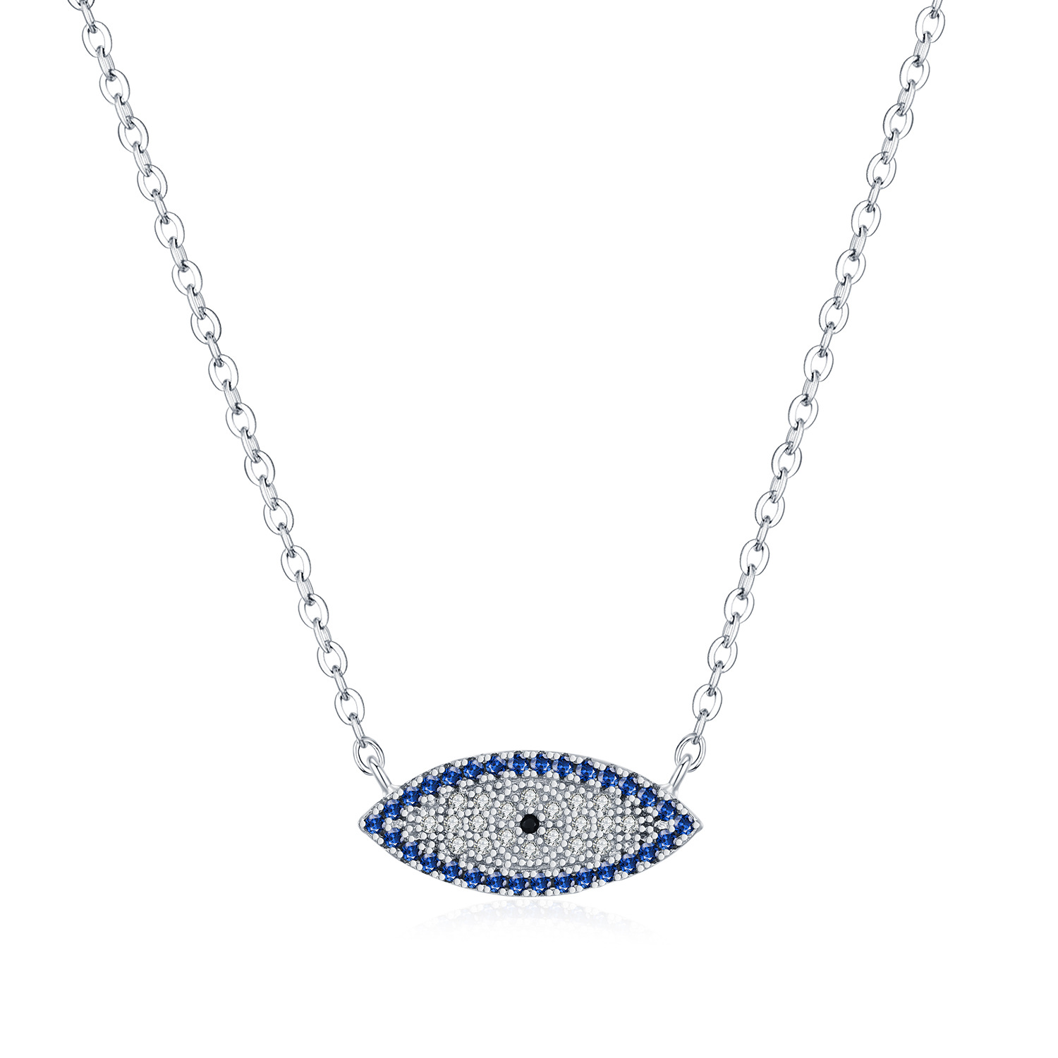 The S925 Sterling Silver Blue Cat Eye Rhinestone Collarbone Necklace - Image 5