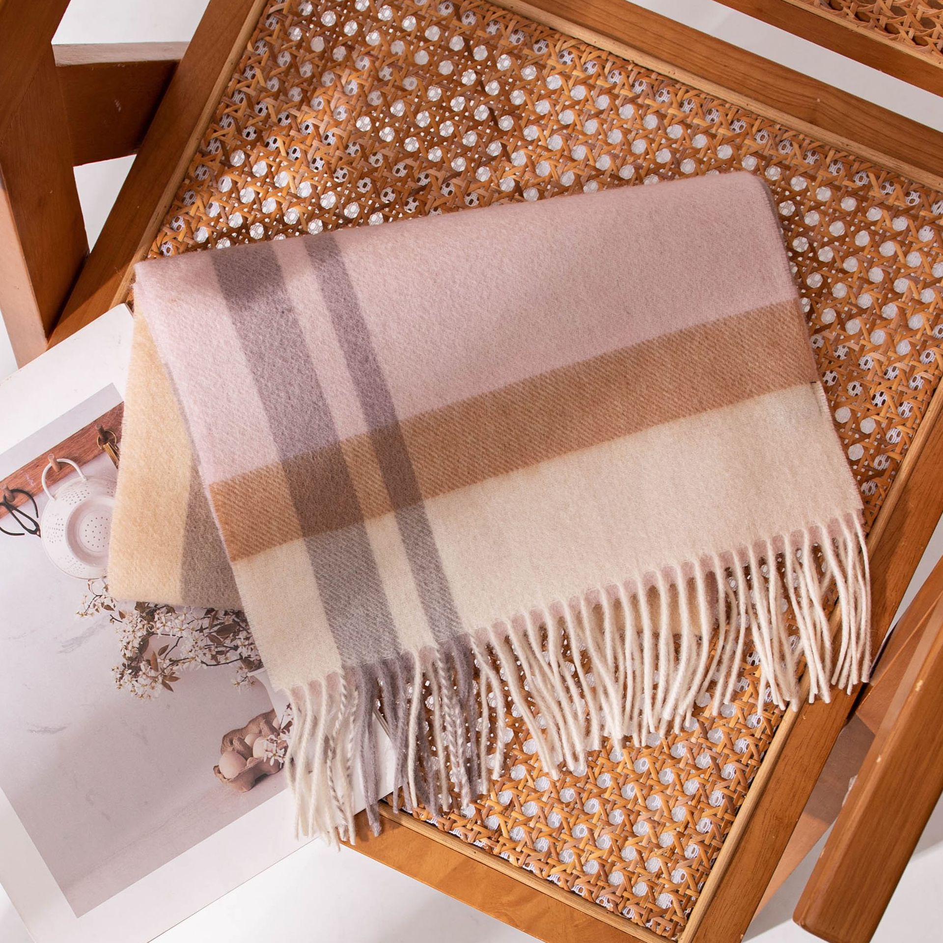 The 100% Wool Plaid Fringe Scarf - Image 3