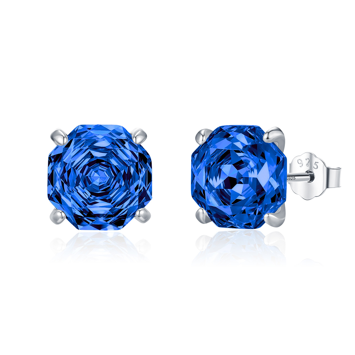 The S925 Sterling Silver Octagon Royal Blue Rose Cut Ear Stud - Image 10