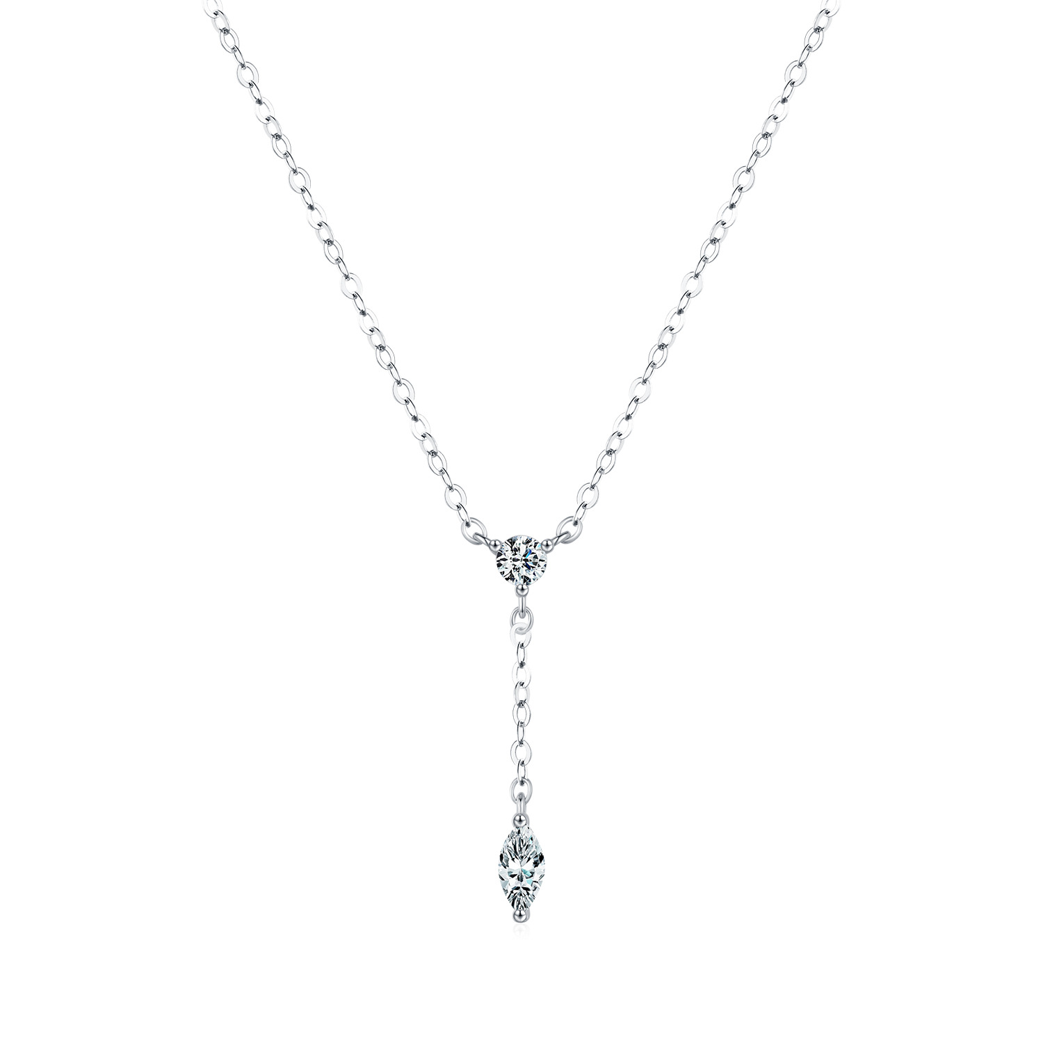 The S925 Silver Round Diamond Y-Chain Tassel Necklace - Image 5